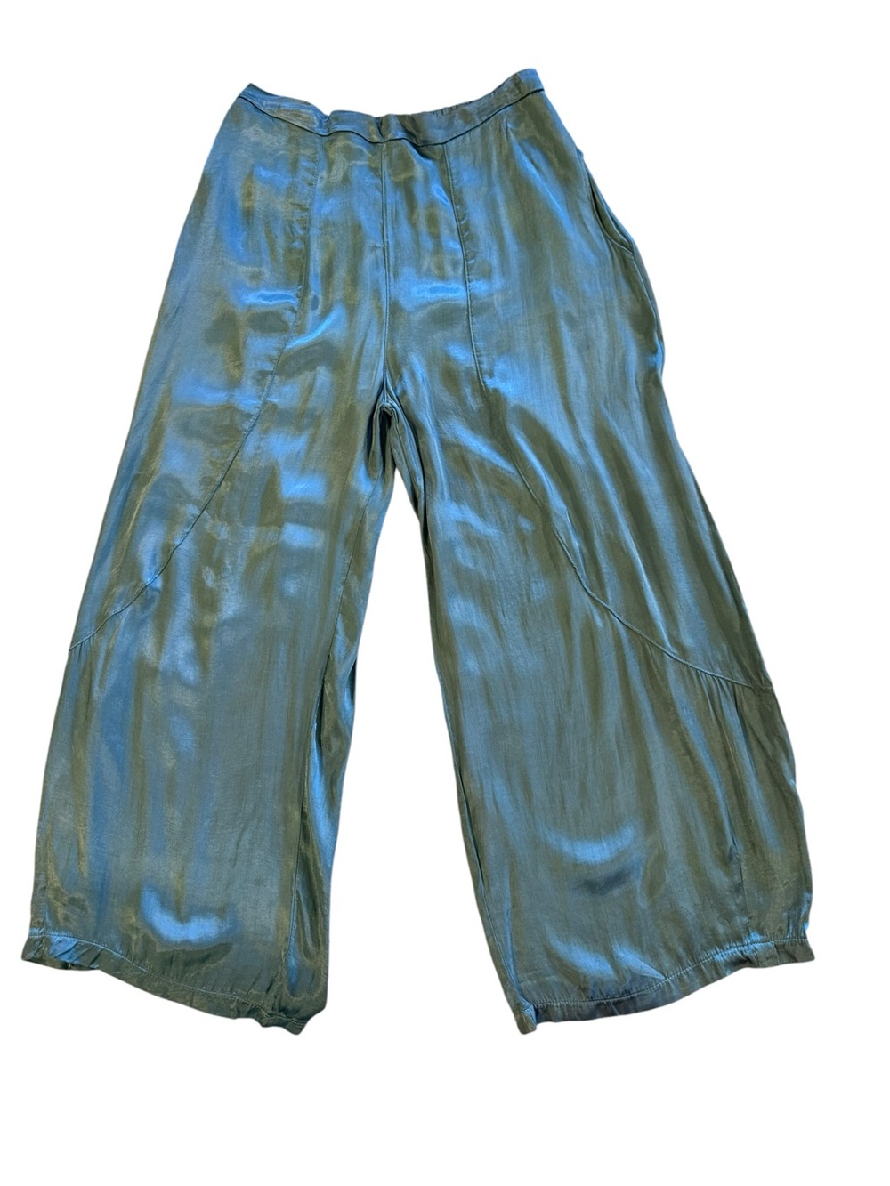 Inizio Italy Wide Leg Satin Pants Teal Blue Women XL